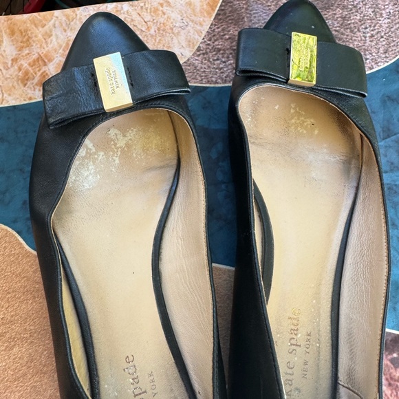 kate spade Black Leather Bow-Trim Flats with Gold Accent - Picture 9 of 10